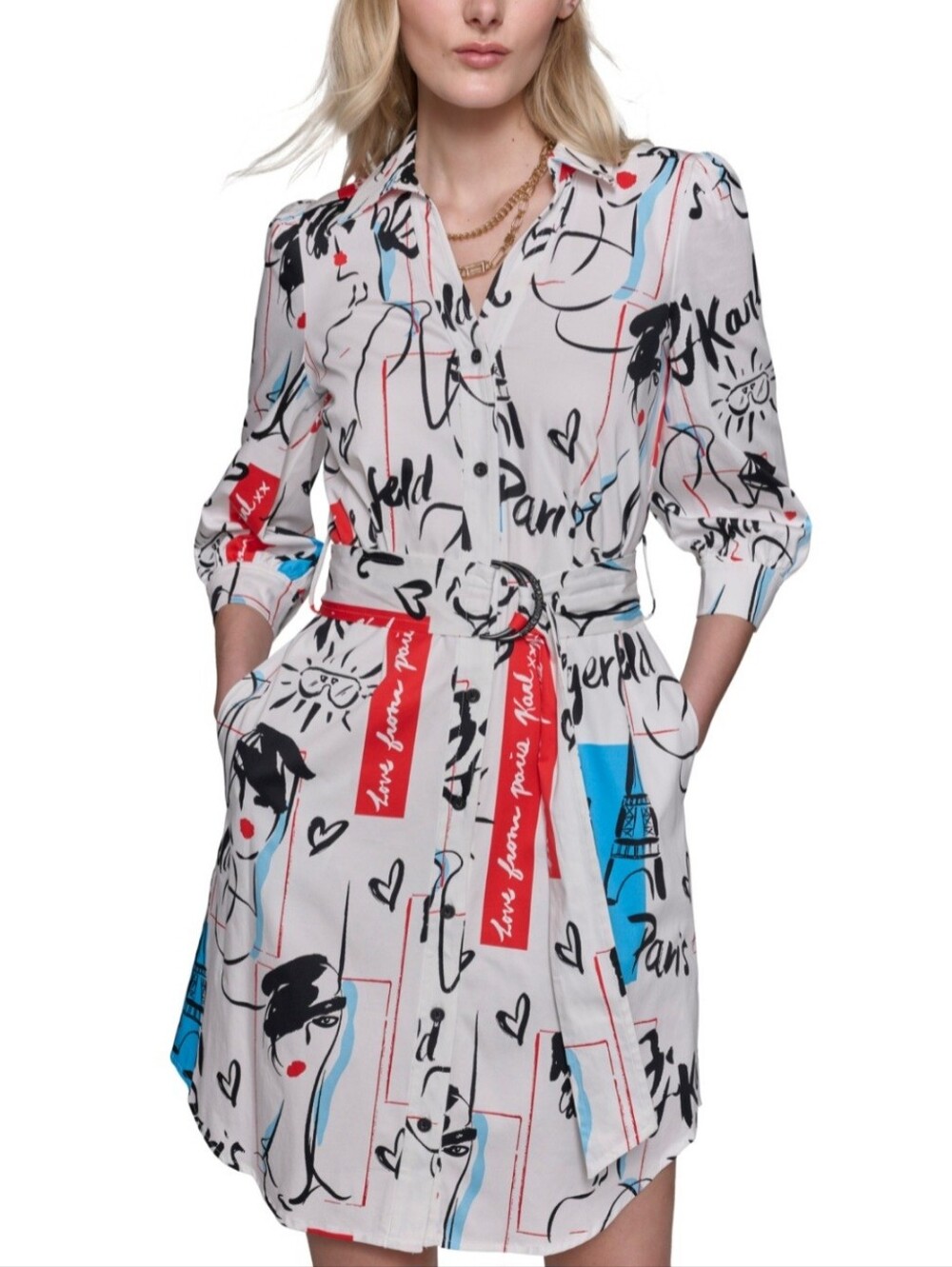 Karl Lagerfeld Button Down Dress With Adjustable Belt Size 14